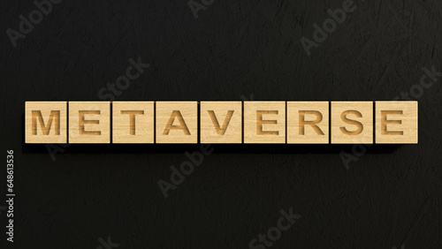 Metaverse concept. Web 3 technology. Wooden blocks 