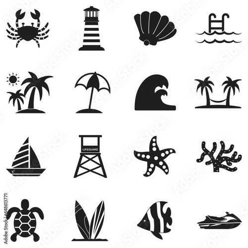 Coastline Icons. Black Flat Design. Vector Illustration.