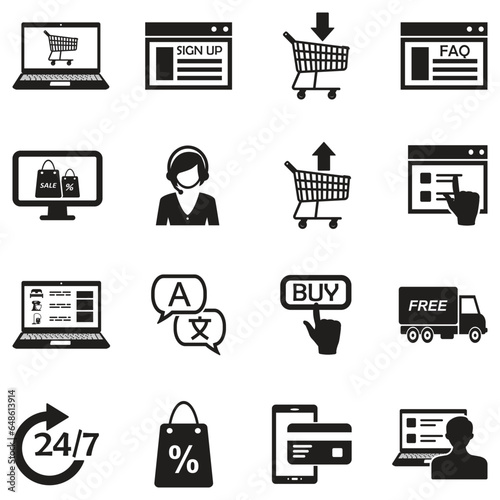 Web Shop Icons. Black Flat Design. Vector Illustration