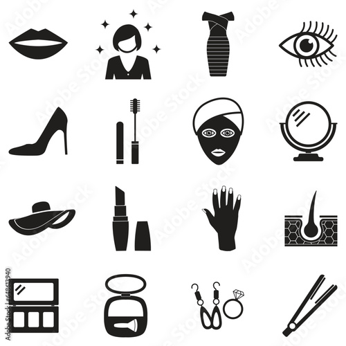 Beauty Icons. Black Flat Design. Vector Illustration.