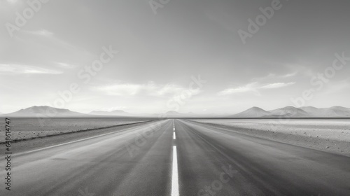 A black and white photo of an empty highway