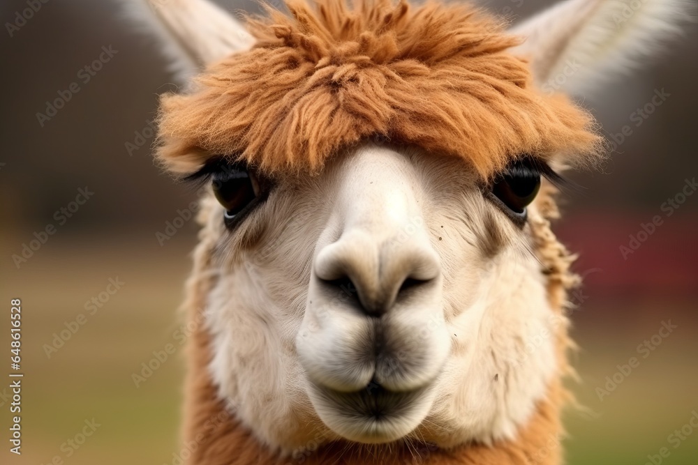 A adorable llama with a fluffy hairdo close-up