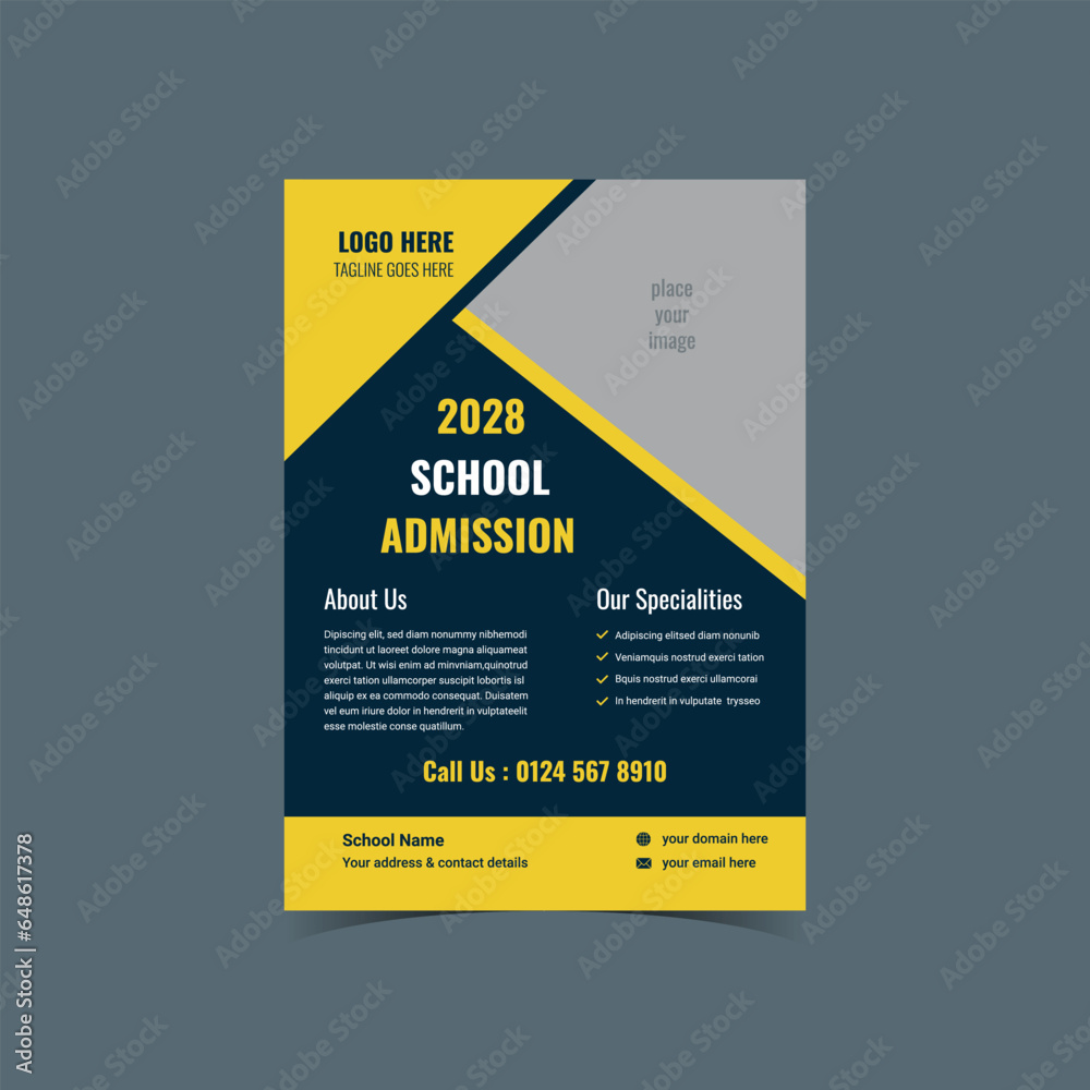 Obraz premium School Admission Flyer Design Template