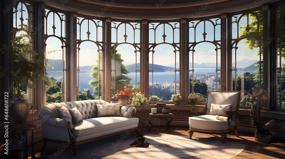Fototapeta premium A Sanctuary of Serenity: Luxurious Glass-Walled Apartment, Perfect for Relaxation