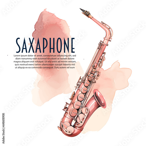 Saxophone made with watercolor brush strokes and musical notes