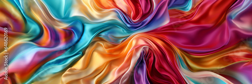 beautiful shiny silk drapery of different colors, abstract background, banner for advertising. Generative Ai