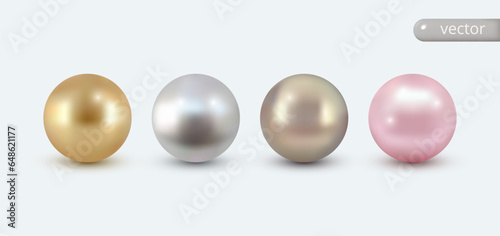 Set of pearles isolated. Realistic 3d vector