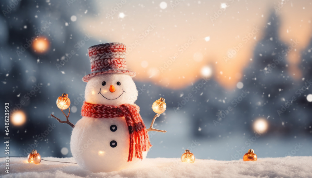 Adorable Tiny Snowman as a Symbol of Christmas on a Wintry Background - Generative Ai Adorable Tiny Snowman as a Symbol of Christmas on a Wintry Background - Generative Ai