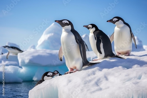 Arctic penguins on a sunny day. Generative AI