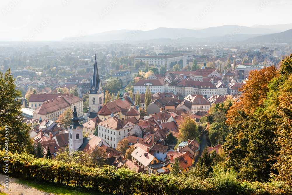 Autumn castle hill in Ljubljana, Slovenia