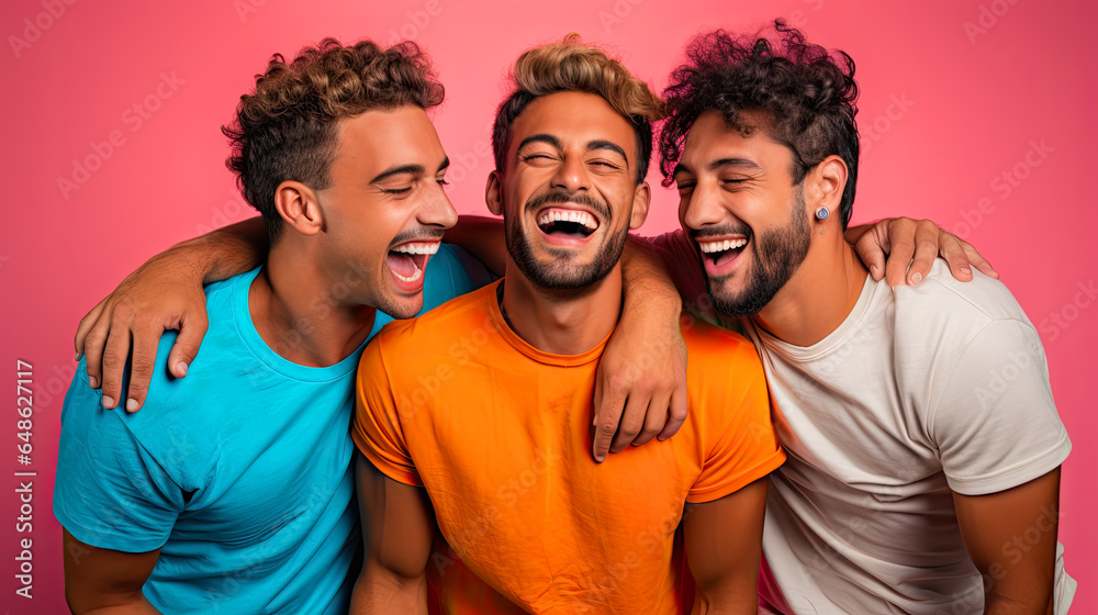 Obraz premium Portrait of LGBTQ+ Men Celebrating and Having Fun on Camera in Bright Studio
