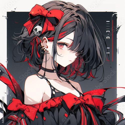 Lo-fi anime vampire witch character, inspiration for an album cover or Halloween playlist tile.