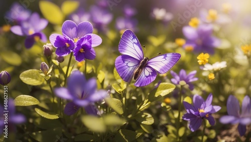 "Whispers of Spring: Macro View of Wild Violets and Delicate Butterflies in Sunlit Meadow" © MdRifat