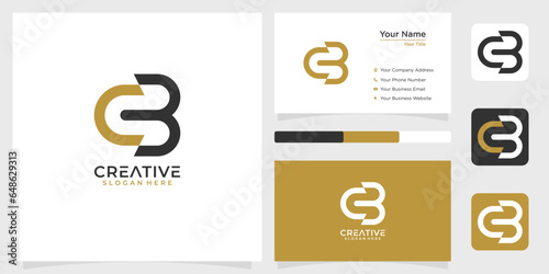 Initial letter CB line logo design creative technology simple gold and business card