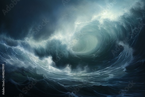 Cresting, tumultuous waves in a tempestuous sea. Generative AI