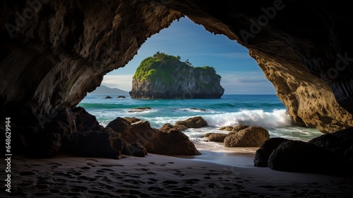 A beach view seen through a cave © Pretty Panda