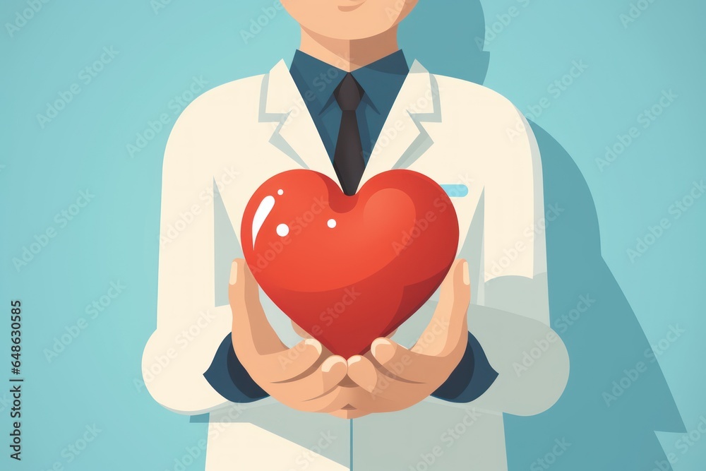 Doctor illustration of doctor in lab coat holding heart in hand. Generative Ai Doctor illustration of doctor in lab coat holding heart in hand. Generative Ai