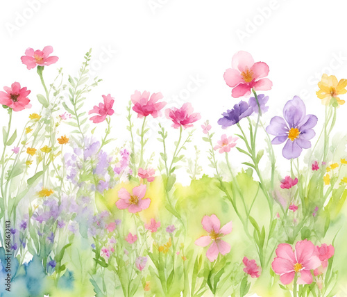 Vector hand drawn watercolor wildflowers illustration landscape background © muhammadrimon