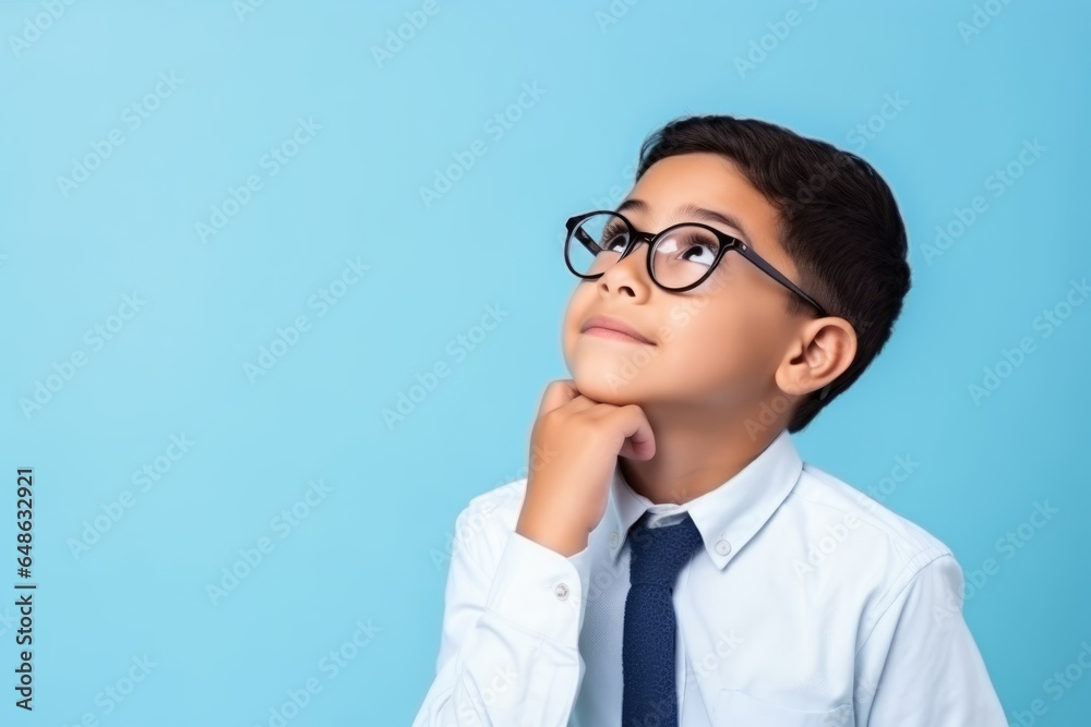 Smart wunderkind in school uniform thinking