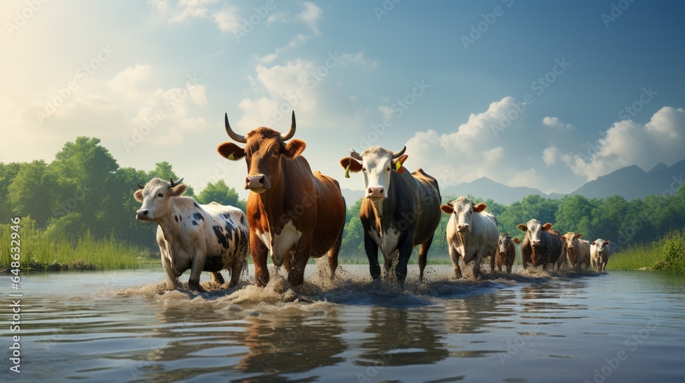 custom made wallpaper toronto digitalA group of cows is crossing the river