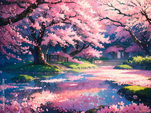 landscape with cherry blossoms photo