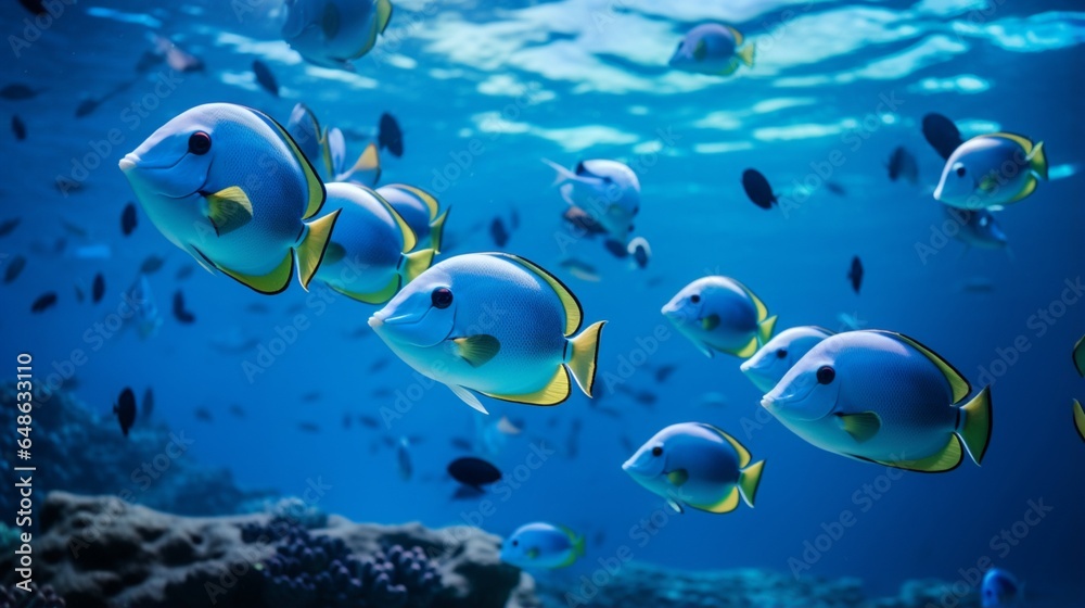 Naklejka premium A group of Powder Blue Surgeonfish swimming together