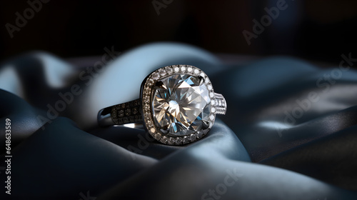 large diamond ring on a velvet cushion one generative AI
