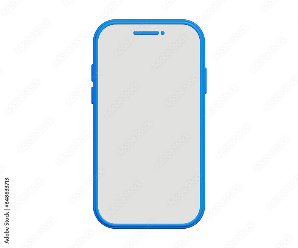 3D smartphone mockup with blank screen. Phone display with blank white screen. Empty screen cellphone. 3d illustration