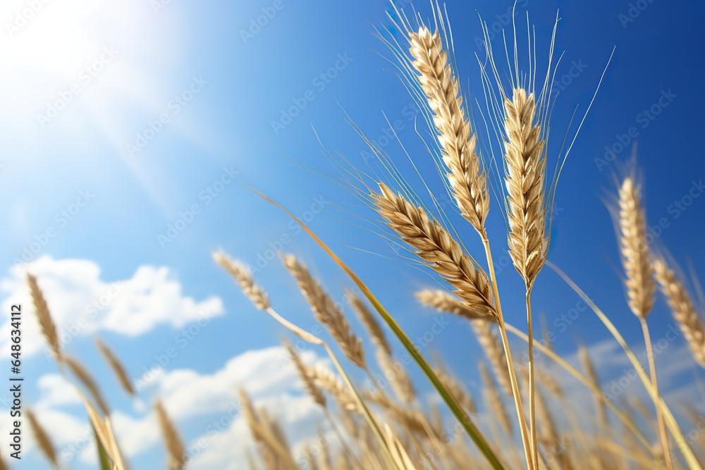 Fototapeta premium Wheat grows against the background of sky/