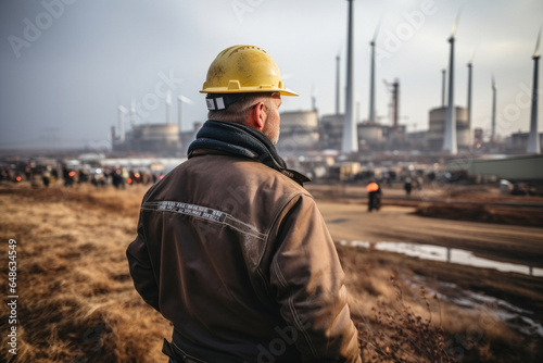 Back view of energy engineer on background of wind power station © sofiko14