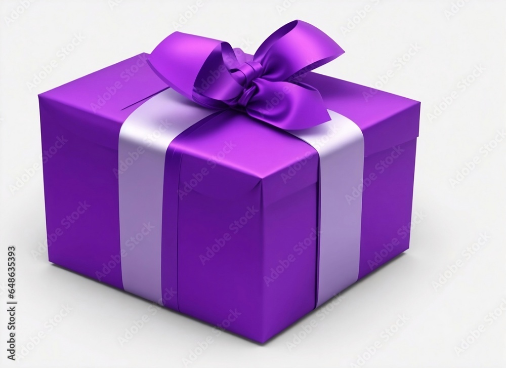 Purple gift box with white ribbon isolated on white background
