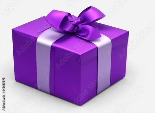 Purple gift box with white ribbon isolated on white background © Vecture