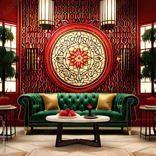 interior design in red, aesthetic view, sofa