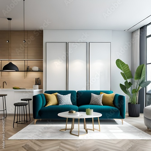 front view modern living room interior