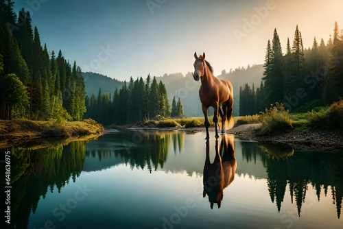 horse on the lake