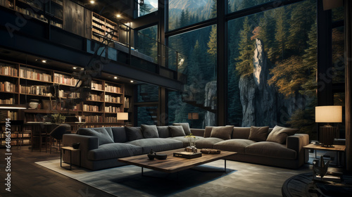 Luxury interior design of modern apartment. Futuristic interior of a living space. © Mike