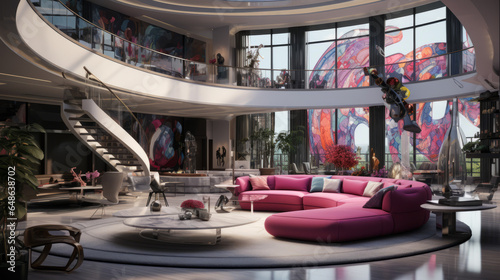 Luxury interior design of modern apartment. Futuristic interior of a living space.