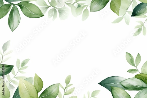 Watercolor green foliage border for wedding invitations  cards  fashion  and backgrounds. Generative AI