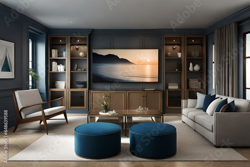 modern TV lounge Interior with cupboards 