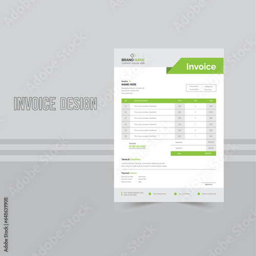 vactor ,modern ,creative  A4 business invoice design template