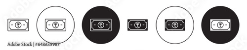 Indian Rupee vector icon set. inr money note symbol in black color. photo