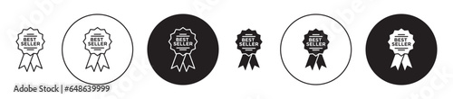 bestseller product ribbon badge vector icon set in black color.