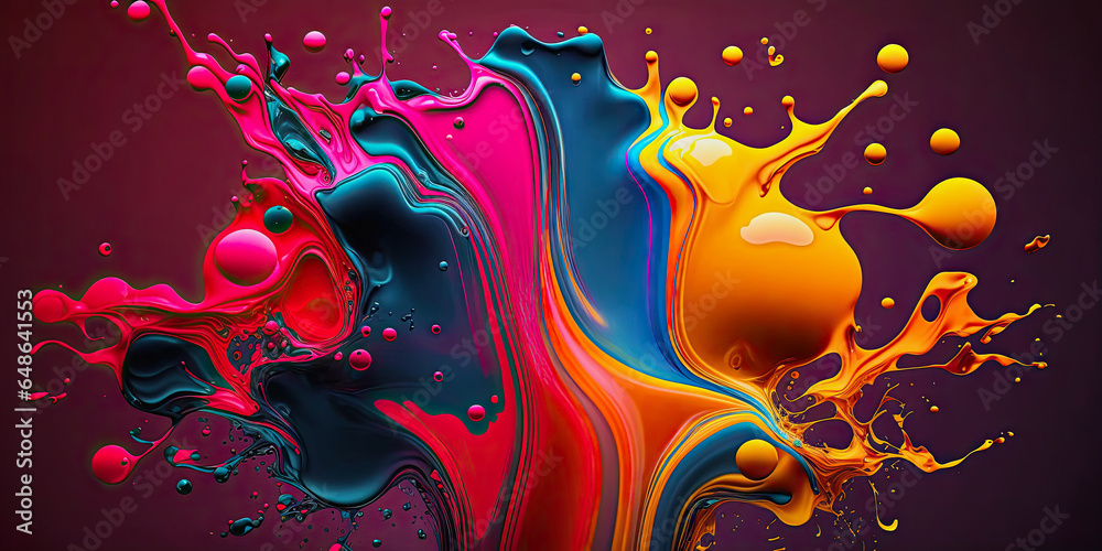 paint splash background in trend colors yellow, magenta and blue