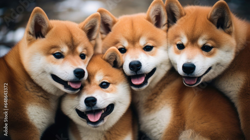 A group of red-haired shiba inu dogs close-up © Venka