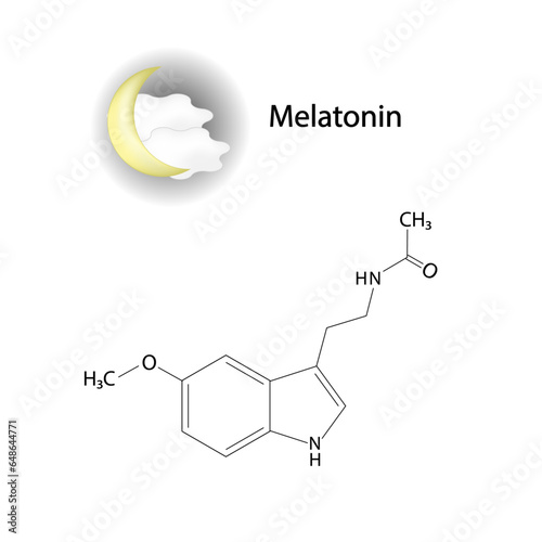 Melatonin structural chemical formula. Sleep hormone. Pineal gland. Isolated on white background. Vector illustration.