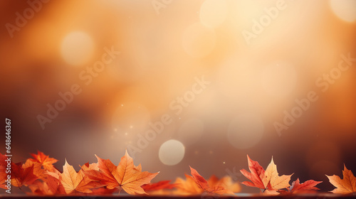 Fallen leaves and autumn forest. Background with white space. Copyspace background. 