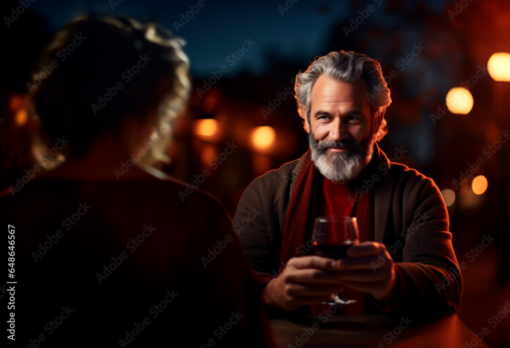 Mature man enjoying a glass of wine with his companion
