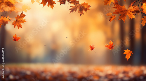 Fallen leaves and autumn forest. Background with white space. Copyspace background. 