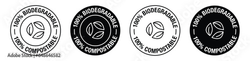 100% Biodegradable vector symbol in black color