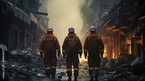 Aftermath of Devastation: Rescue Workers Scour Devastated City for Survivors, Generative AI
